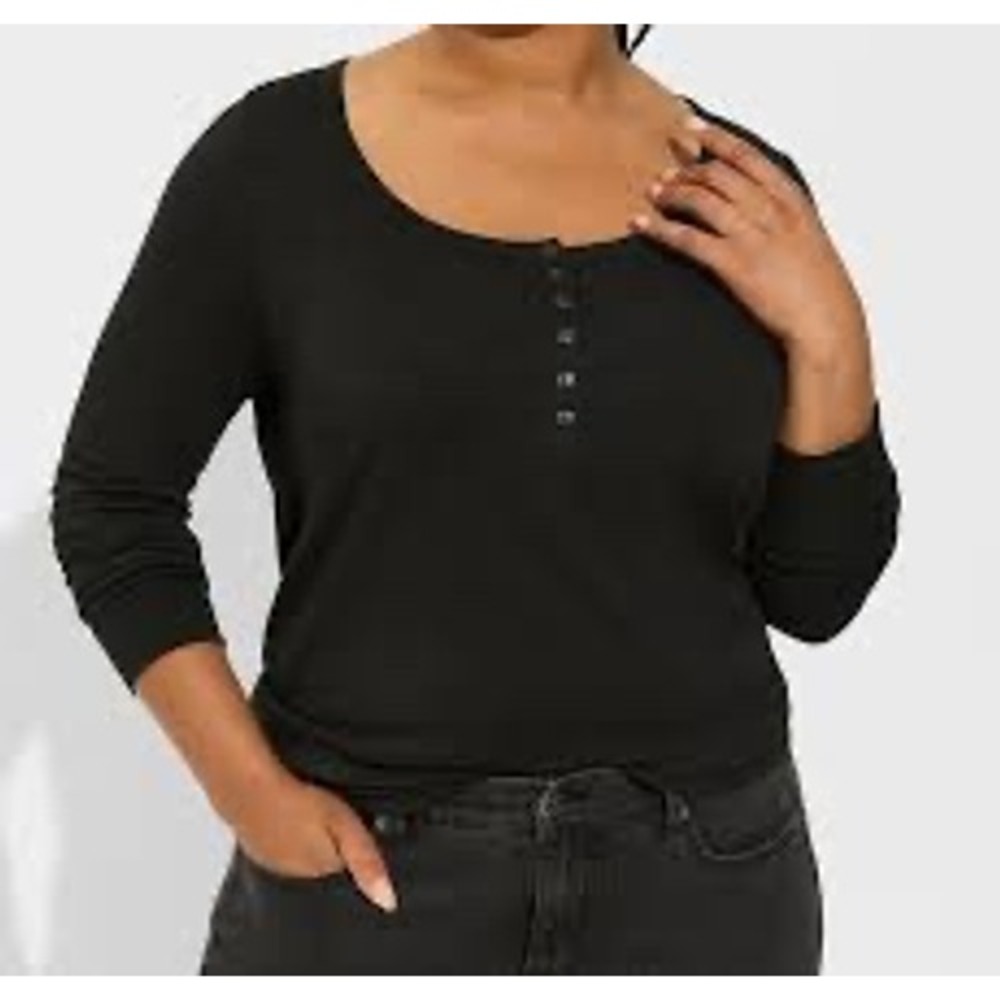 Torrid Henley Top Womens 3 Super Soft Slub Jersey Black EUC